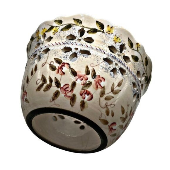 Home Interiors Homco Ceramic Candle Topper Floral Cutouts Design  6” x 4” - Picture 5 of 6